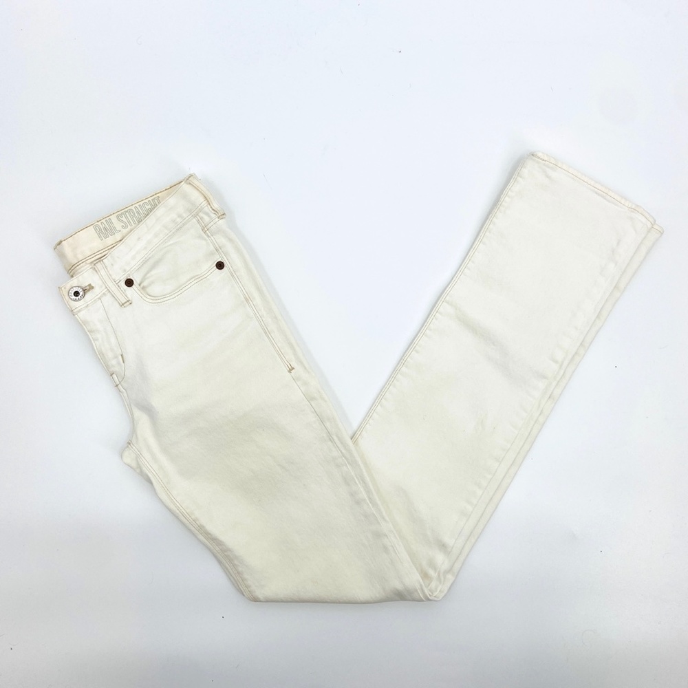 MADEWELL Women's Ivory Off White Mid Rise Rail Straight Denim Jeans Size 27 x 34